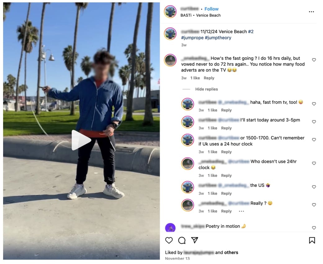 Claimant posts jumprope video, source-linked and timestamped