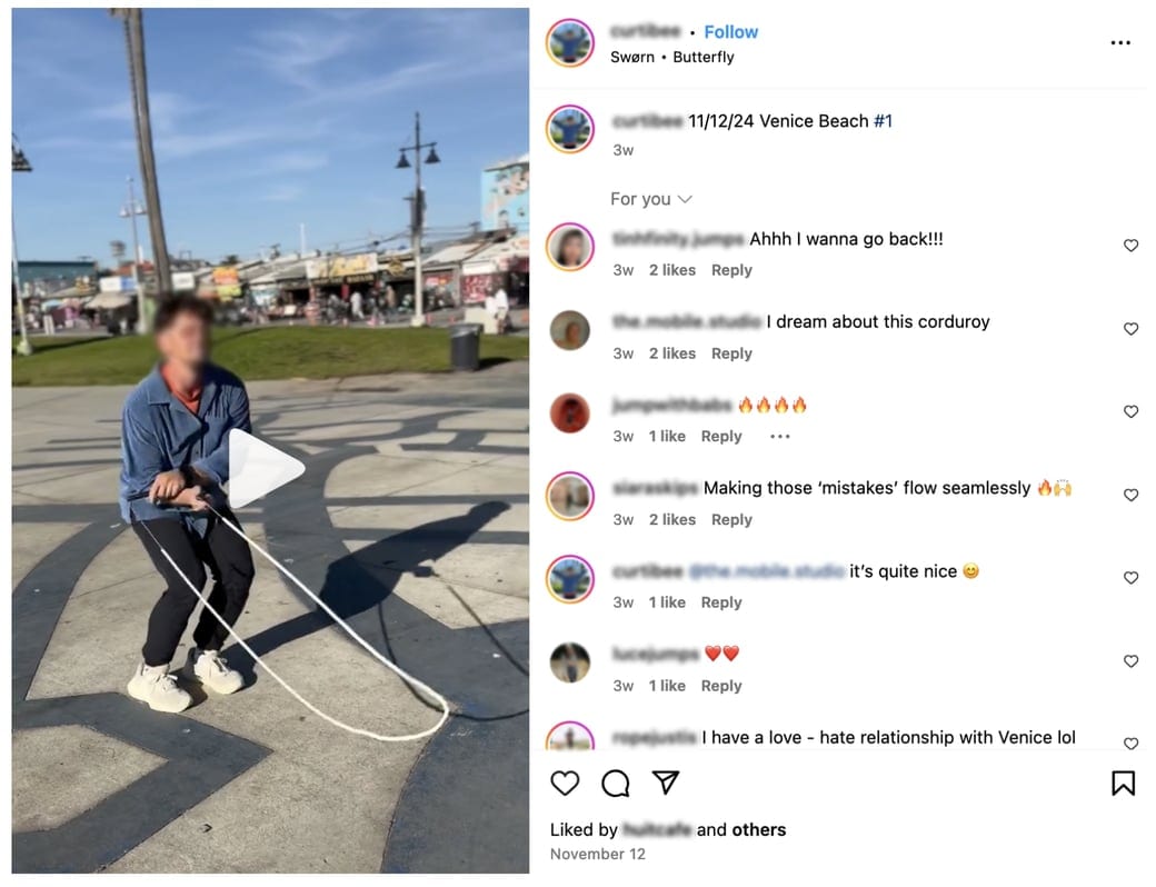 Claimant mid-jumprope squat at the boardwalk, contradicting reported injury